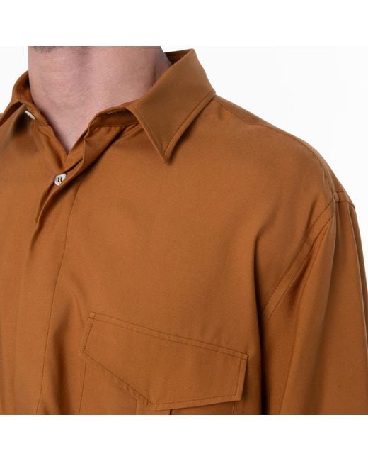 Bally Orange Long-Sleeved Pointed-Collar Silk Shirt, Brand Size 50 Us for men