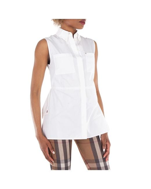 Burberry White Draped Panel Sleeveless Shirt, Brand Size 4 (Us