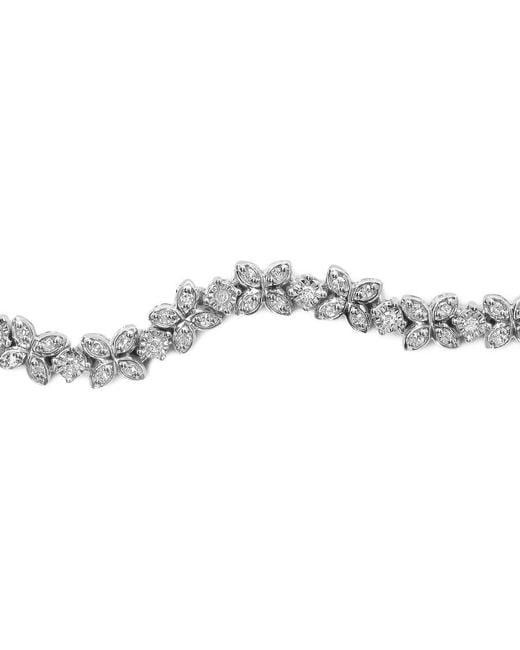Haus of Brilliance Metallic 925 Sterling 1/4 Cttw Diamond Marquise Shaped Link 4"-10" Adjustable Bolo Bracelet