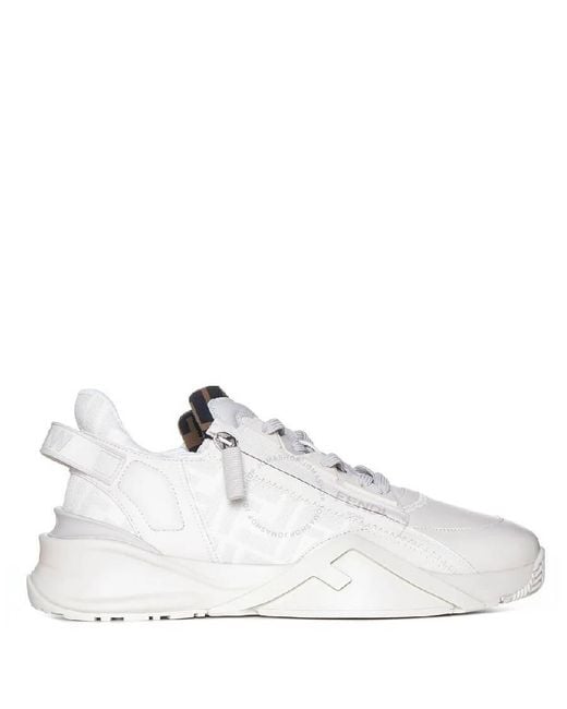 Fendi White Ff Motif Lace-Up Sneakers, Brand Size 8 (Us for men