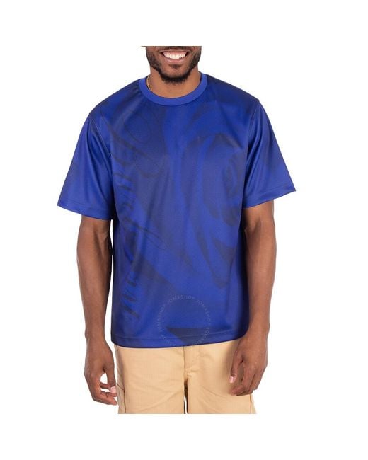 Burberry Blue Floral Print Crew Neck T-Shirt for men