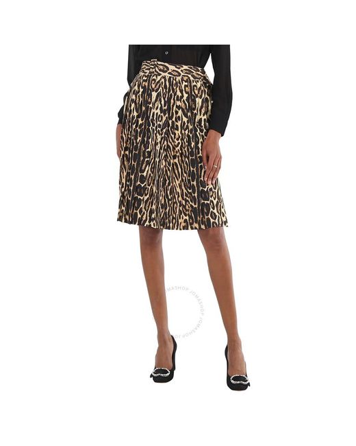 Burberry Black Leopard Print Stretch Silk Pleated Skirt
