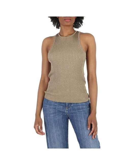 Stella McCartney Blue Ladies Sparkle Ribbed-Knit Racer Tank Top