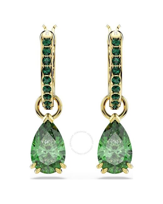 Swarovski Green Pear-Cut-Tone Plated Attract Drop Earrings