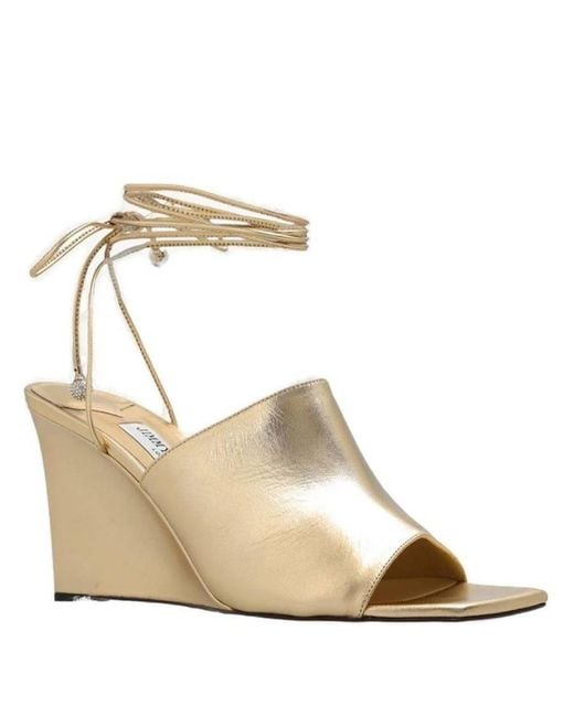 Jimmy Choo Natural Elyna 85 Metallic Wedge Sandals, Brand Size 36.5 Us