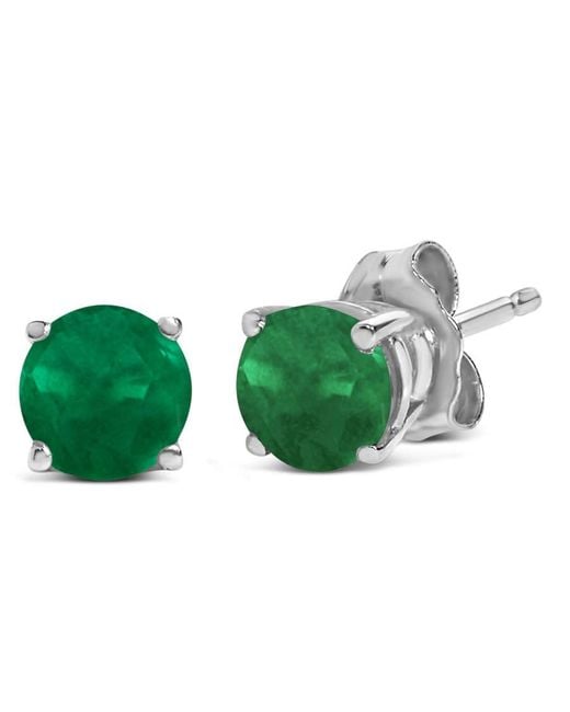 Haus of Brilliance Green 14K 5X5Mm Round Emerald Solitaire Stud Earrings