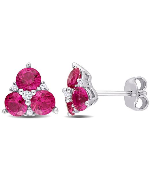 Amour Pink 1 7/8 Ct Tgw Created Ruby And Created Sapphire 3-Stone Earrings