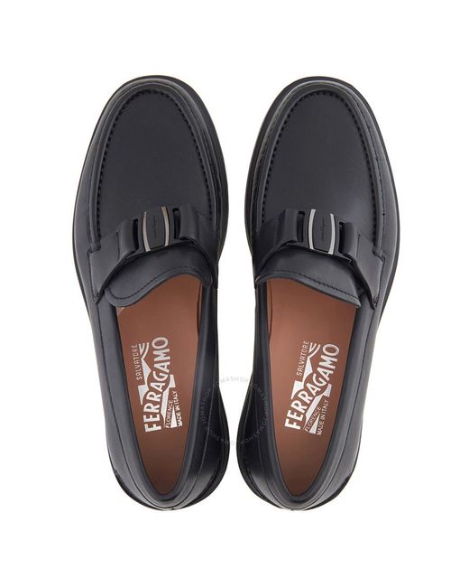 Ferragamo Black Salvatore Leather Plano Loafers for men
