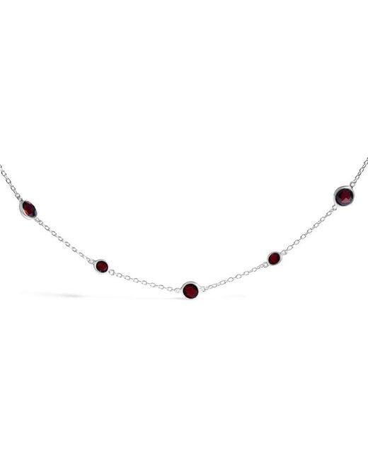 Haus of Brilliance Metallic 925 Sterling Checkerboard Cut Garnet Bezel Station Necklace