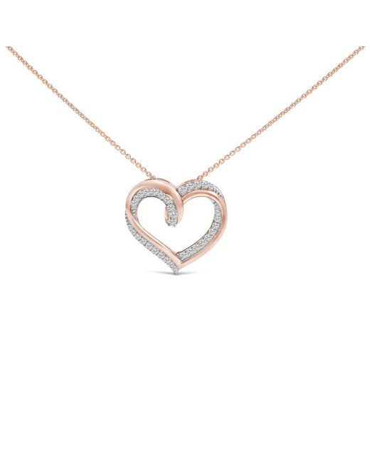 Haus of Brilliance Metallic 14K Rose Plated Sterling 1/2 Cttw Diamond Open Heart Pendant Necklace