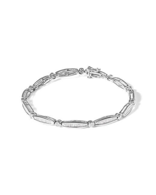 Haus of Brilliance Metallic 14K 1-1/2 Cttw Round Brilliant-Cut & Baguette Cut Diamond Bezel And Tapered Link 7" Tennis Bracelet (H-I Color, I1-I2 Clarity)