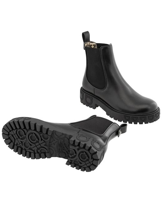 Ferragamo Black Salvatore Ladies Leather Gancini Sole Ankle Boot