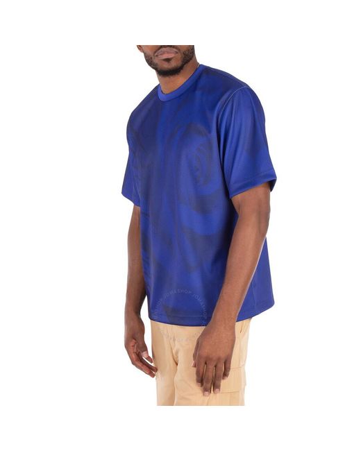 Burberry Blue Floral Print Crew Neck T-Shirt for men