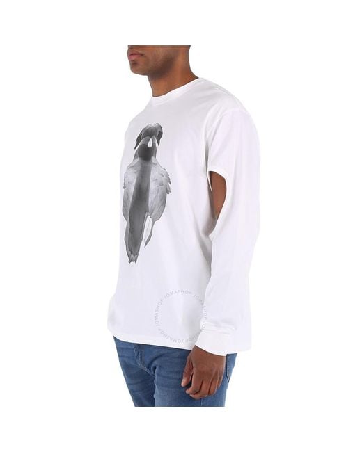 Burberry White Optic Swan Print Cut-out T-shirt for men