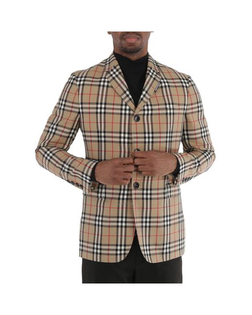 Burberry Brown Single-breasted Vintage Check Wool Mohair Slim Fit Tailored Jacket for men