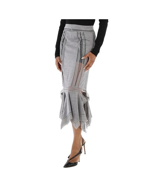 Burberry Gray Ladies Cloud Chantilly Lace And Wool Jersey Skirt, Brand Size 8 (Us