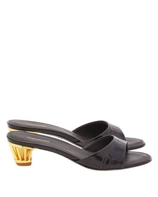 Ferragamo Black Arya 40 Cage Heel Mules