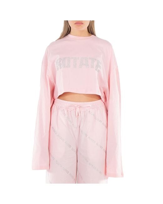 ROTATE BIRGER CHRISTENSEN Pink Ladies Almond Blossom Sequin Embroidered Crop Top