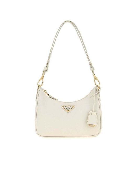 Prada Natural Ivory Leather Mini Re-Edition Shoulder Bag Talco 1 + Oro Borse A Mano