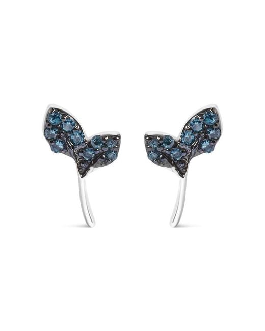 Haus of Brilliance Blue Sterling Treated Diamond Accent Leaf Stud Earrings