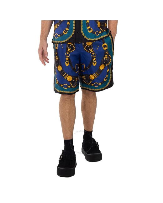 Versace Blue Medusa Harness-Print Silk Twill Shorts for men
