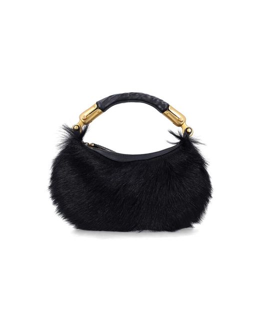 Balmain Blue Genuine Fur Handbag With Leather Handle