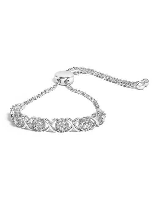 Haus of Brilliance Metallic 925 Sterling 1/6 Cttw Diamond X And O Bolo Bracelet