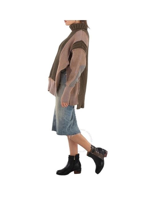 MM6 by Maison Martin Margiela Green Ladies Contrasting Panel-Detail Chunky-Knit Jumper