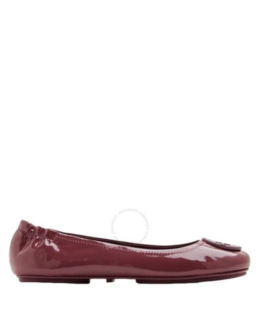 Tory Burch Red Patent Leather Minnie Travel Ballet Flats