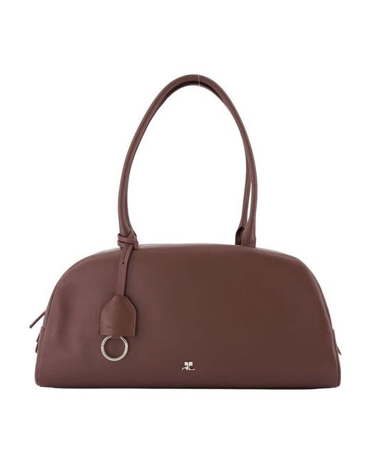 Courreges Brown Leather Shoulder Bag Burgundy
