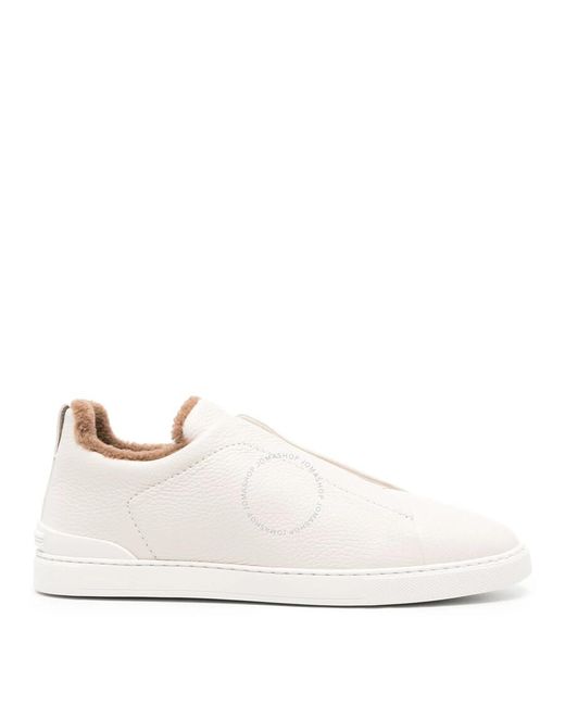 Zegna White Ermenegildo Triple Stitch Leather Sneakers, Brand Size 8.5 Us for men