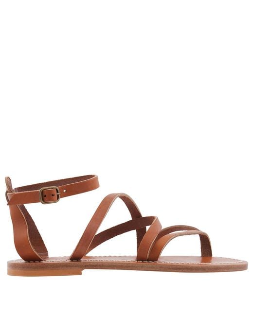 K. Jacques Brown Ladies Epicure Flat Leather Sandals, Brand Size 37 (Us