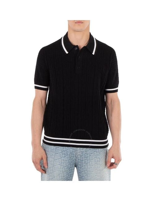 Balmain Black Knitted Wool Polo Shirt for men