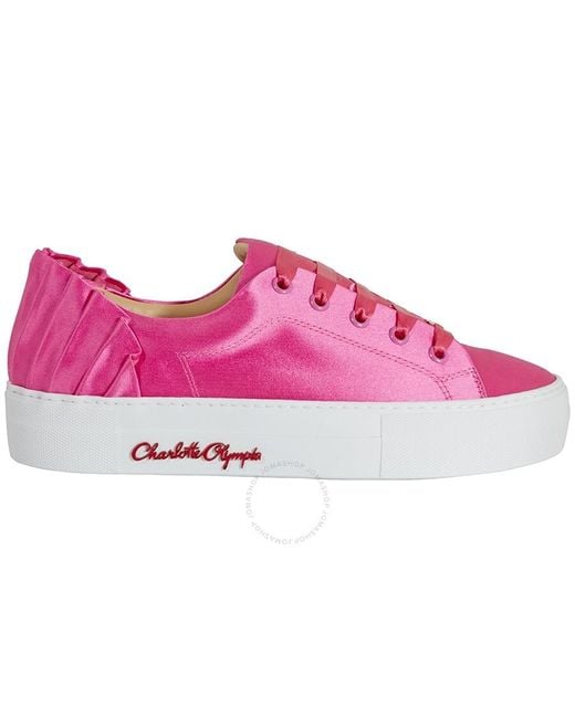 Charlotte Olympia Pink Sneaker Satin W Pleat Bk