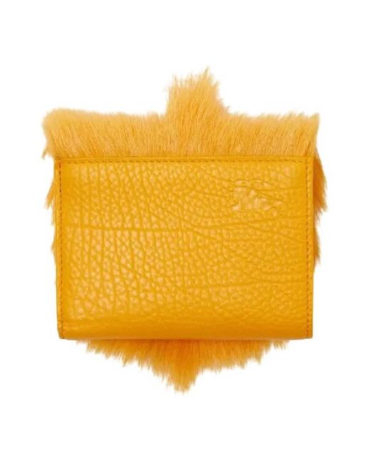 Burberry Yellow Faux Fur Chess Leather Wallet