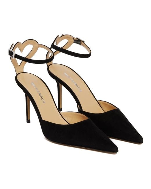 Mach & Mach Black Heart Detail Pointed-Toe Suede Pumps