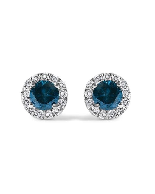 Haus of Brilliance Blue 925 Sterling 1.00 Cttw Diamond Halo Stud Earring