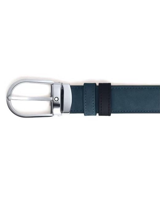 Montblanc Black Reversible Leather Horseshoe Belt for men
