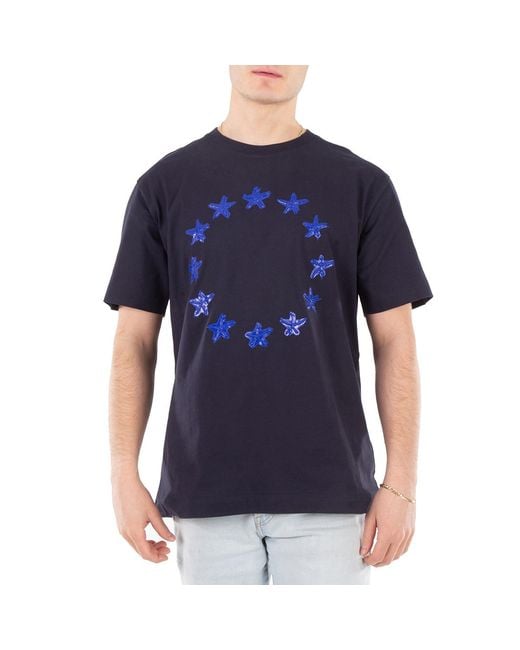 Etudes Studio Blue Stars Print Regular Cotton T-Shirt for men
