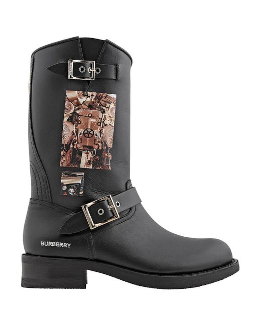 Burberry Black Montage Print Leather Boots for men