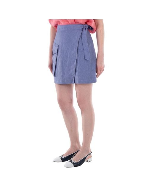 Polo Ralph Lauren Blue Cargo Linen Wrap Skirt