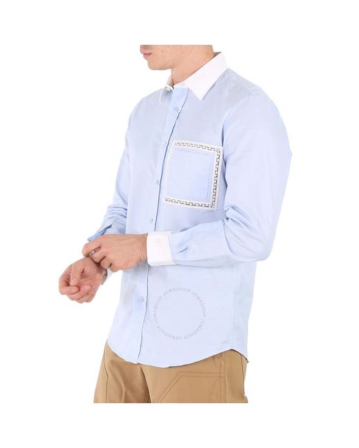 Burberry Blue Pale Cotton Lace Detail Classic Fit Oxford Shirt for men