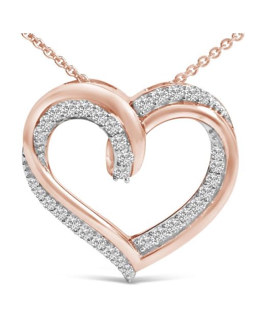 Haus of Brilliance Metallic 14K Rose Plated Sterling 1/2 Cttw Diamond Open Heart Pendant Necklace