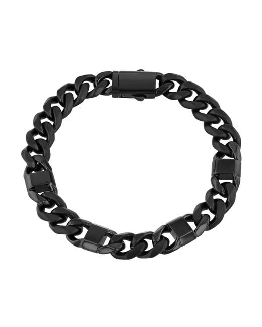 Robert Alton Black Stainless Steel Finish Square Station Link Bracelet for men