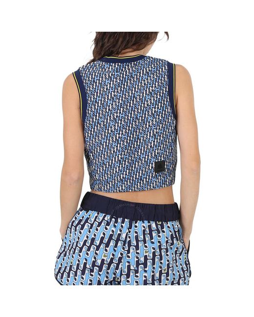 Moncler Blue Bright Abstract-pattern Cropped Tank Top