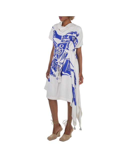 Burberry Blue Ekd Print Viscose Flag Dress, Brand Size 6 Us