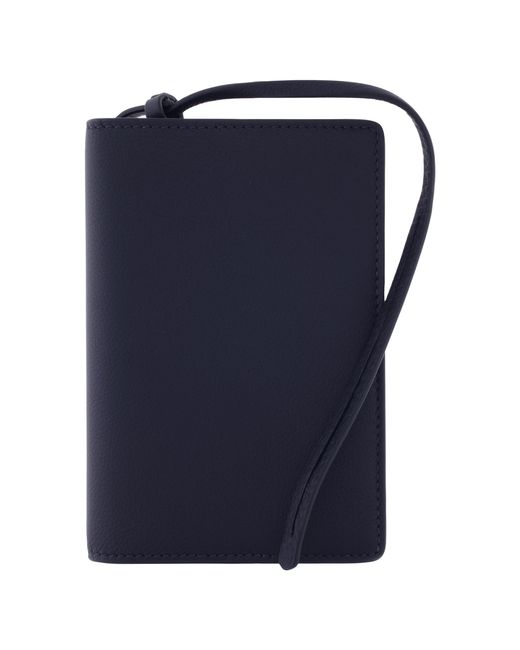 Ferragamo Blue Logo Stamp Leather Passport Holder for men