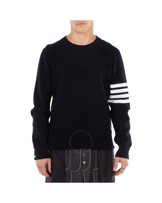 Thom Browne Blue Milano Four Bar Stripe Crew Knit Pullover, Brand Size 00 for men