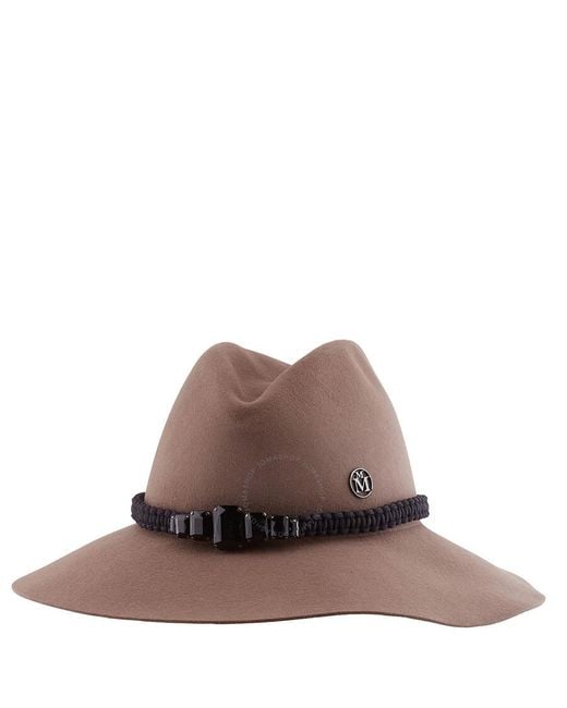 Maison Michel Brown Taupe Kate Macrame Strass Fedora Hat