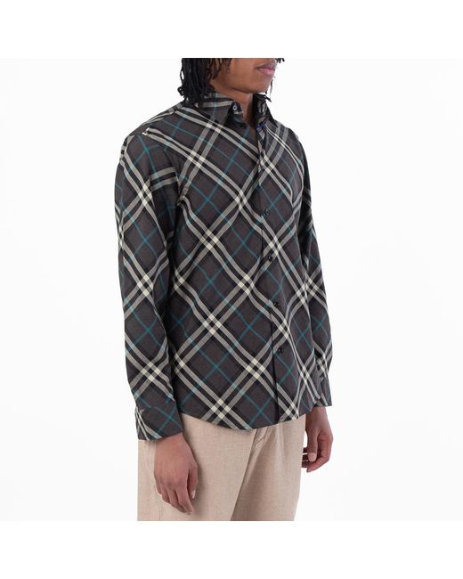 Burberry Black Check Pattern Button-Up Shirt for men